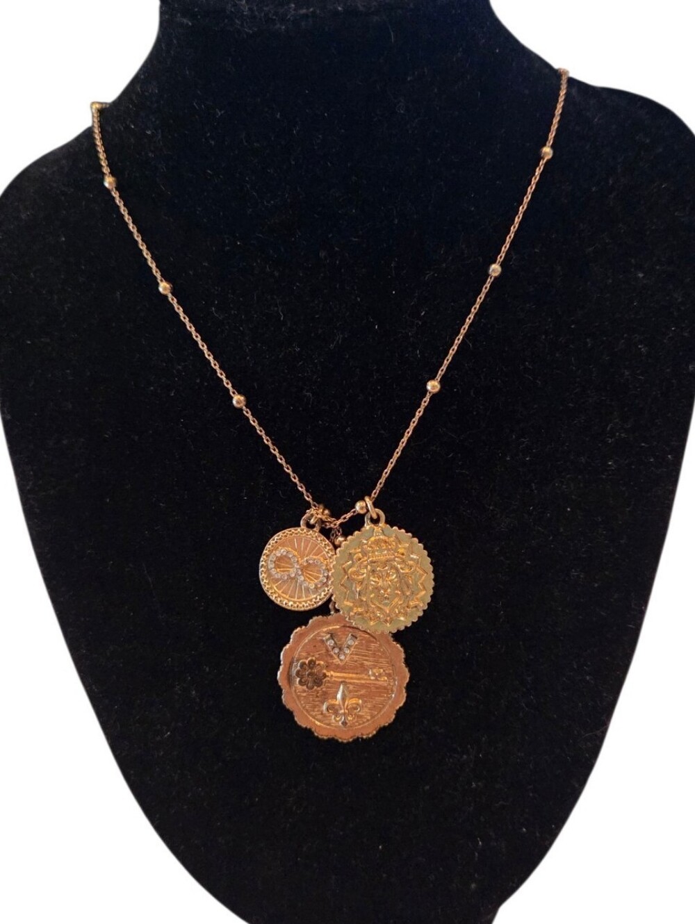 cabi Gold Charm Coin Medallion Necklace Signed